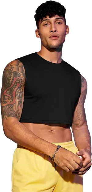 Milumia Men's Casual Round Neck Sleeveless Crop Tank Tops Muscle Shirts Streetwear