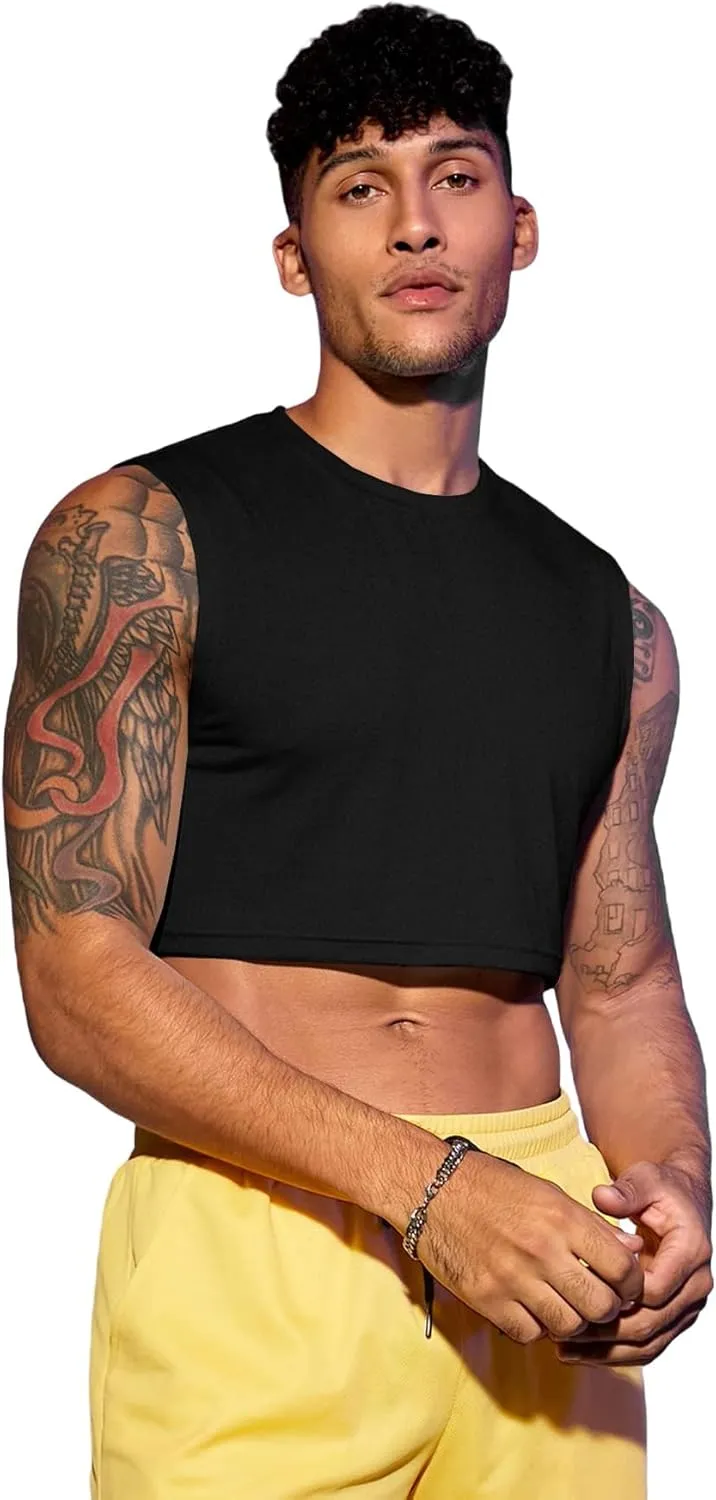 Milumia Men's Casual Round Neck Sleeveless Crop Tank Tops Muscle Shirts Streetwear