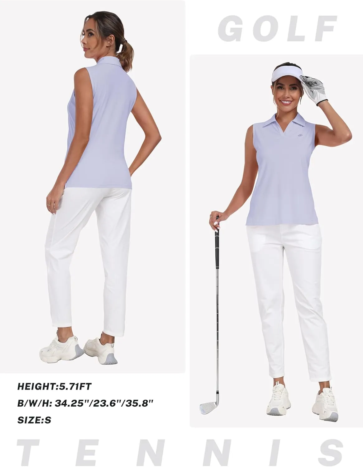 MoFiz Women's Golf Shirts Sleeveless Tennis Tank Tops Racerback Polo V Neck Collared Quick Dry Athletic Tanks