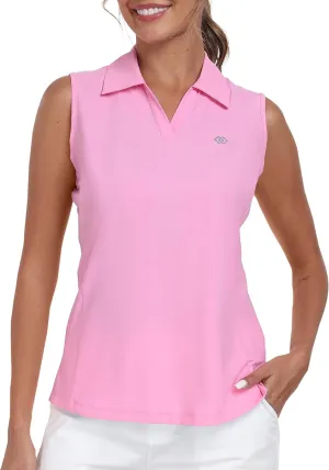 MoFiz Women's Golf Shirts Sleeveless Tennis Tank Tops Racerback Polo V Neck Collared Quick Dry Athletic Tanks