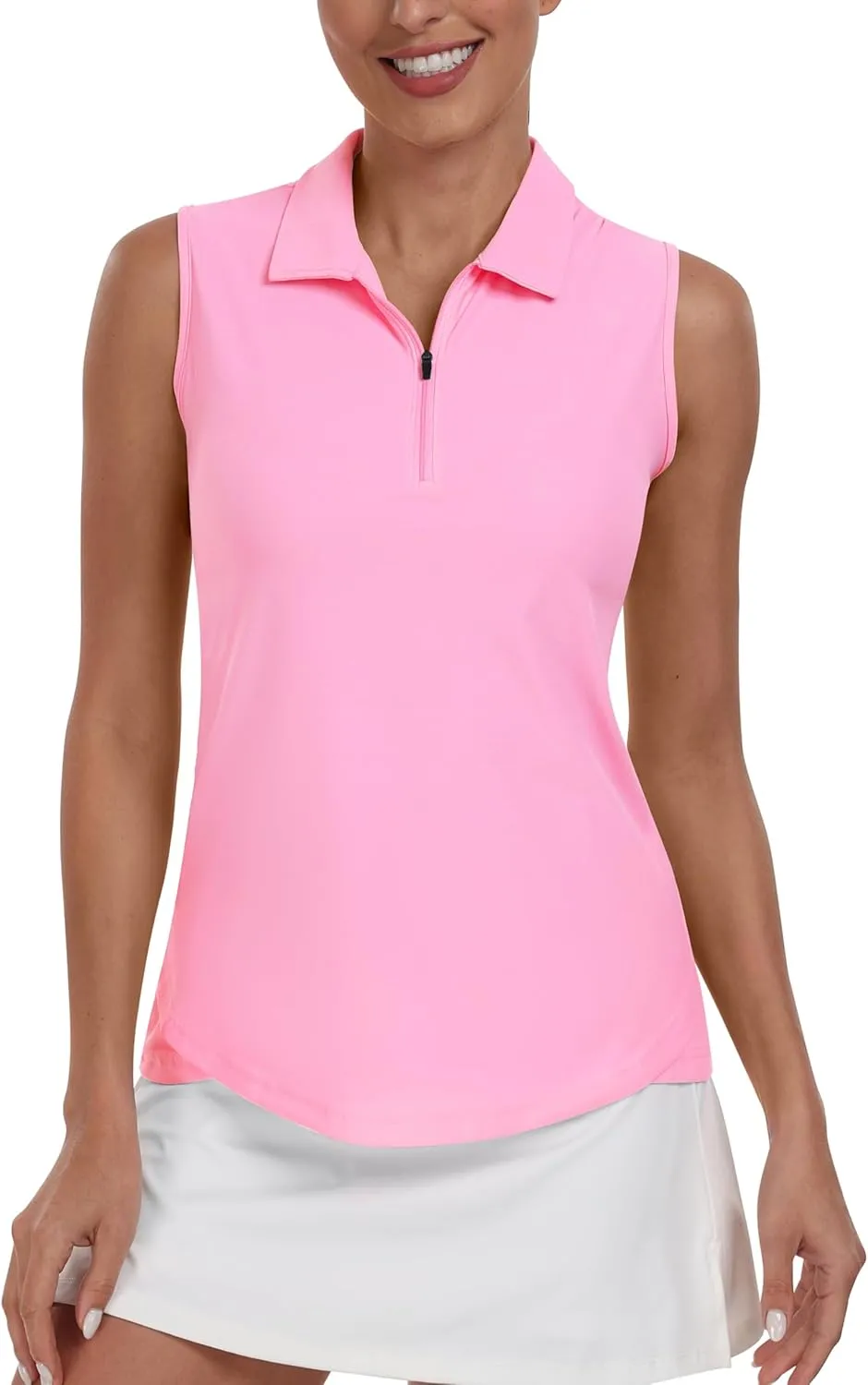 MoFiz Women's Sleeveless Golf Polo Tennis Shirts 1/4 Zip Quick Dry Lightweight Athletic Tank Tops for Running Workout