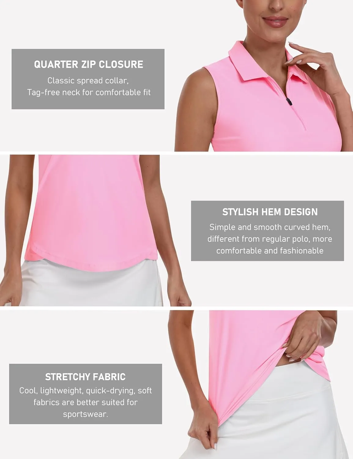 MoFiz Women's Sleeveless Golf Polo Tennis Shirts 1/4 Zip Quick Dry Lightweight Athletic Tank Tops for Running Workout