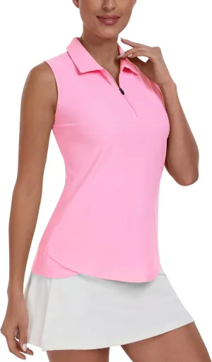 MoFiz Women's Sleeveless Golf Polo Tennis Shirts 1/4 Zip Quick Dry Lightweight Athletic Tank Tops for Running Workout