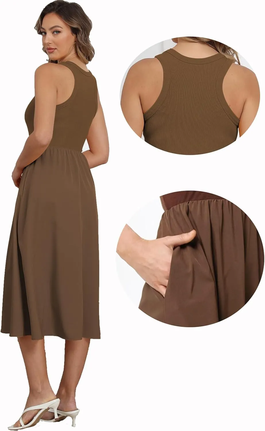 Naggoo Women's Sleeveless Dress Summer Casual Flowy Sundress Knit Tank Top Racerback Midi Dresses Pockets