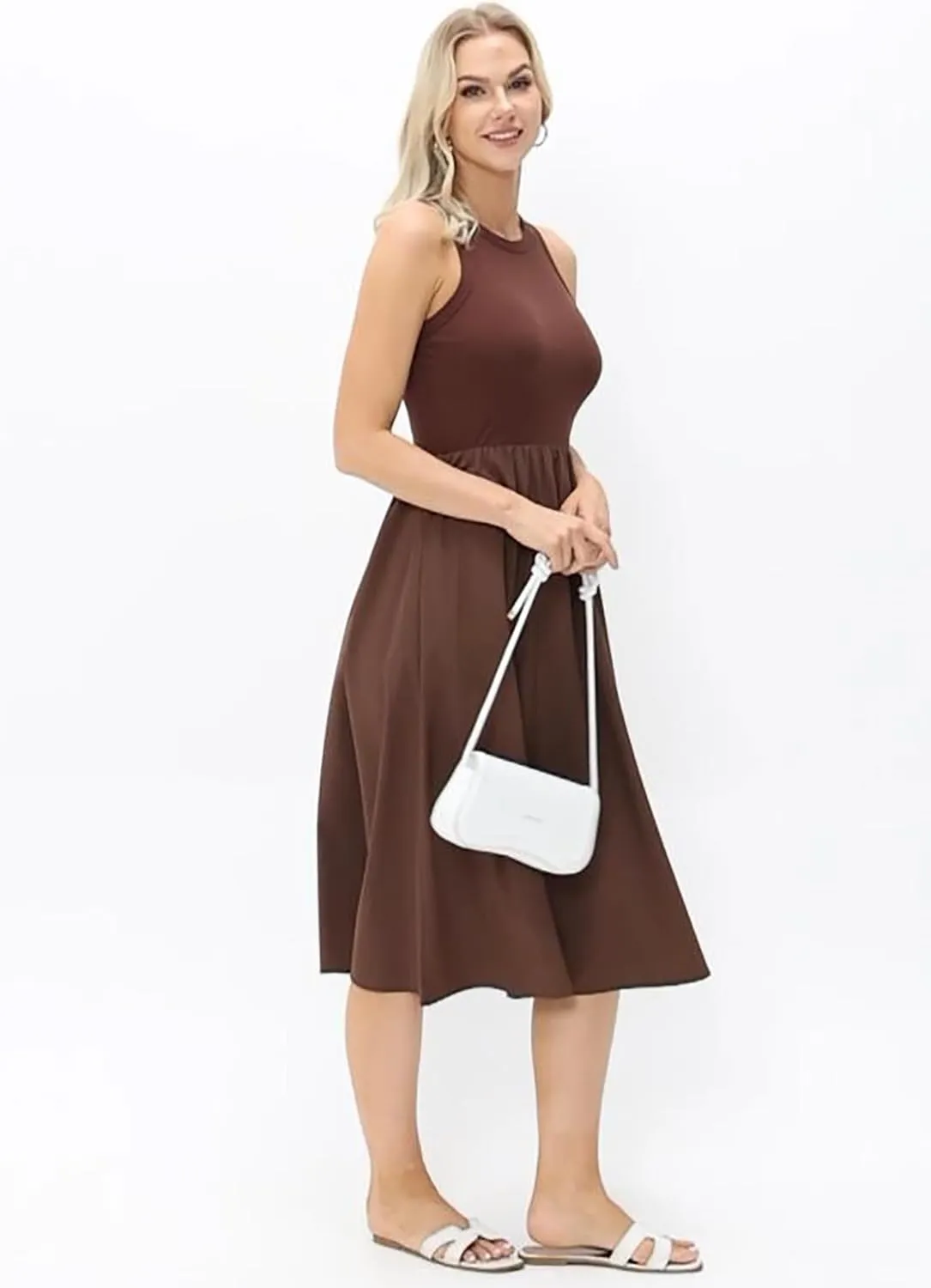 Naggoo Women's Sleeveless Dress Summer Casual Flowy Sundress Knit Tank Top Racerback Midi Dresses Pockets