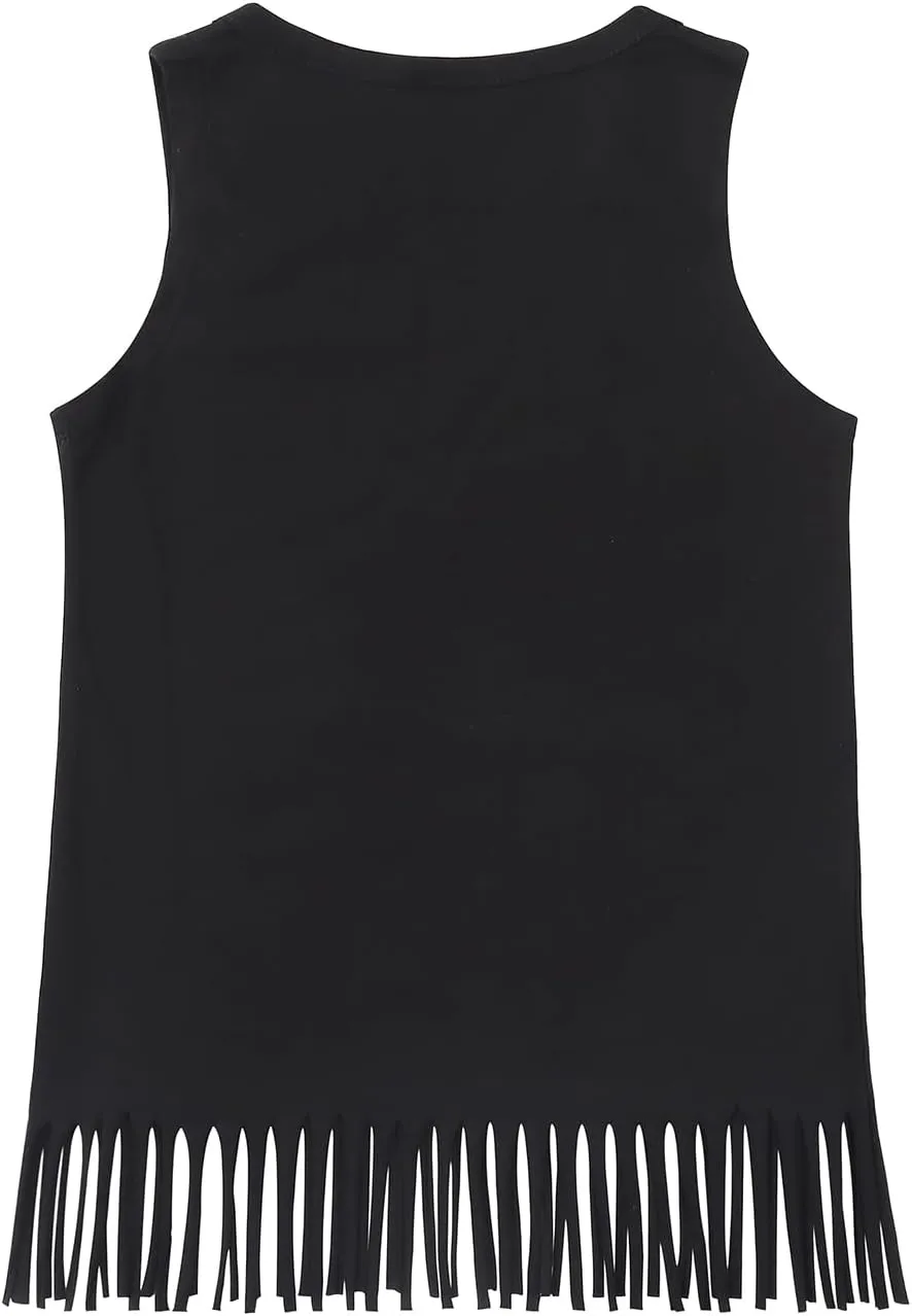 Noomelfish Girls Fringe Tank Tops Cotton Summer Sleeveless Shirts (5-12 Years)