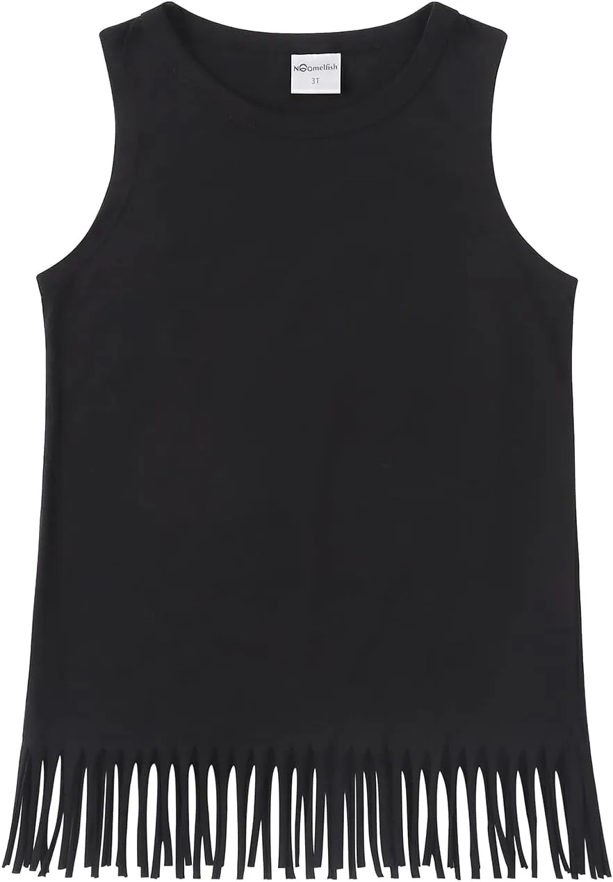 Noomelfish Girls Fringe Tank Tops Cotton Summer Sleeveless Shirts (5-12 Years)