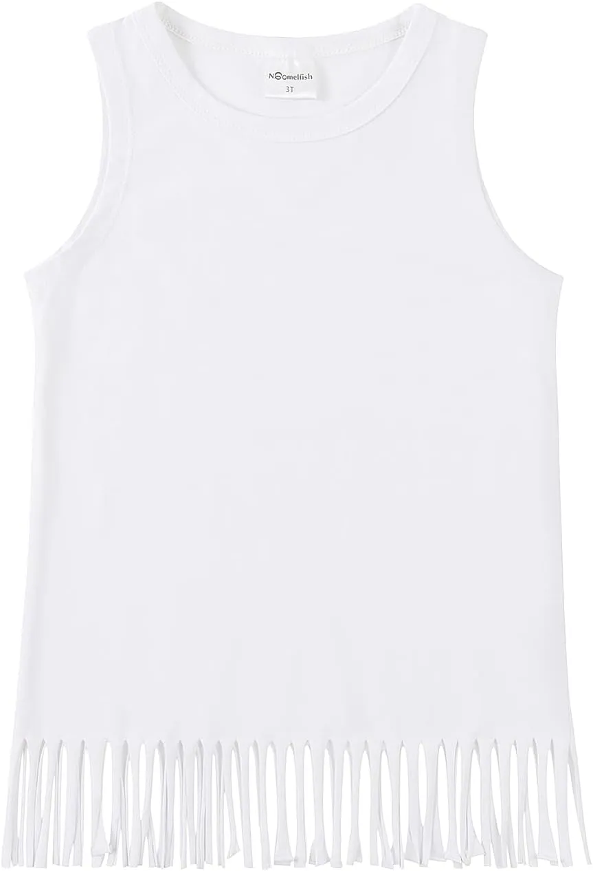 Noomelfish Girls Fringe Tank Tops Cotton Summer Sleeveless Shirts (5-12 Years)