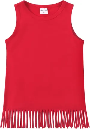 Noomelfish Girls Fringe Tank Tops Cotton Summer Sleeveless Shirts (5-12 Years)
