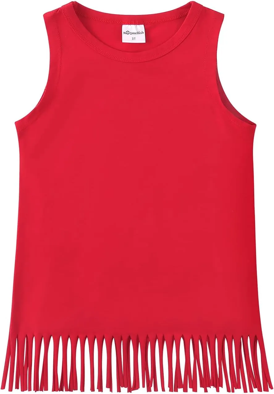 Noomelfish Girls Fringe Tank Tops Cotton Summer Sleeveless Shirts (5-12 Years)