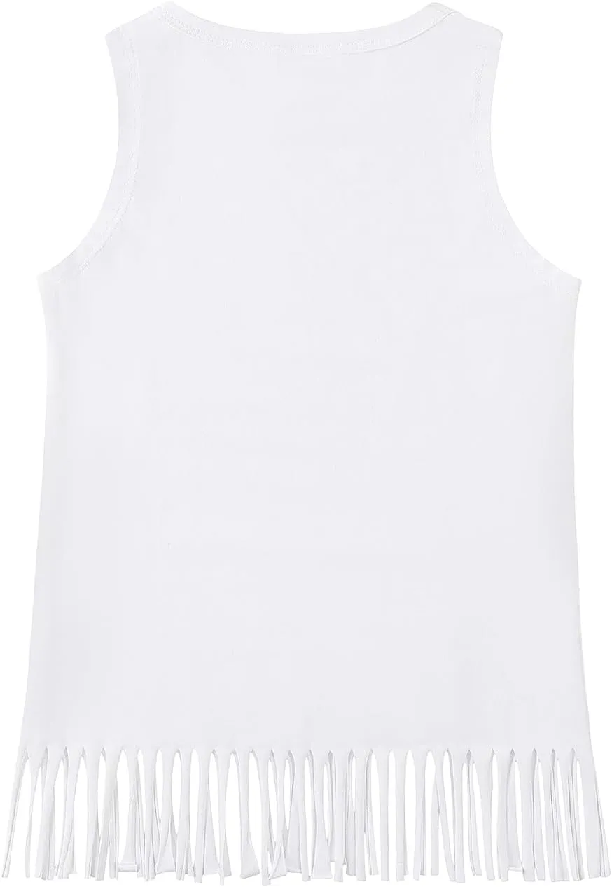 Noomelfish Girls Fringe Tank Tops Cotton Summer Sleeveless Shirts (5-12 Years)