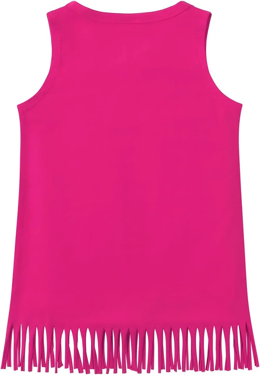 Noomelfish Girls Fringe Tank Tops Cotton Summer Sleeveless Shirts (5-12 Years)