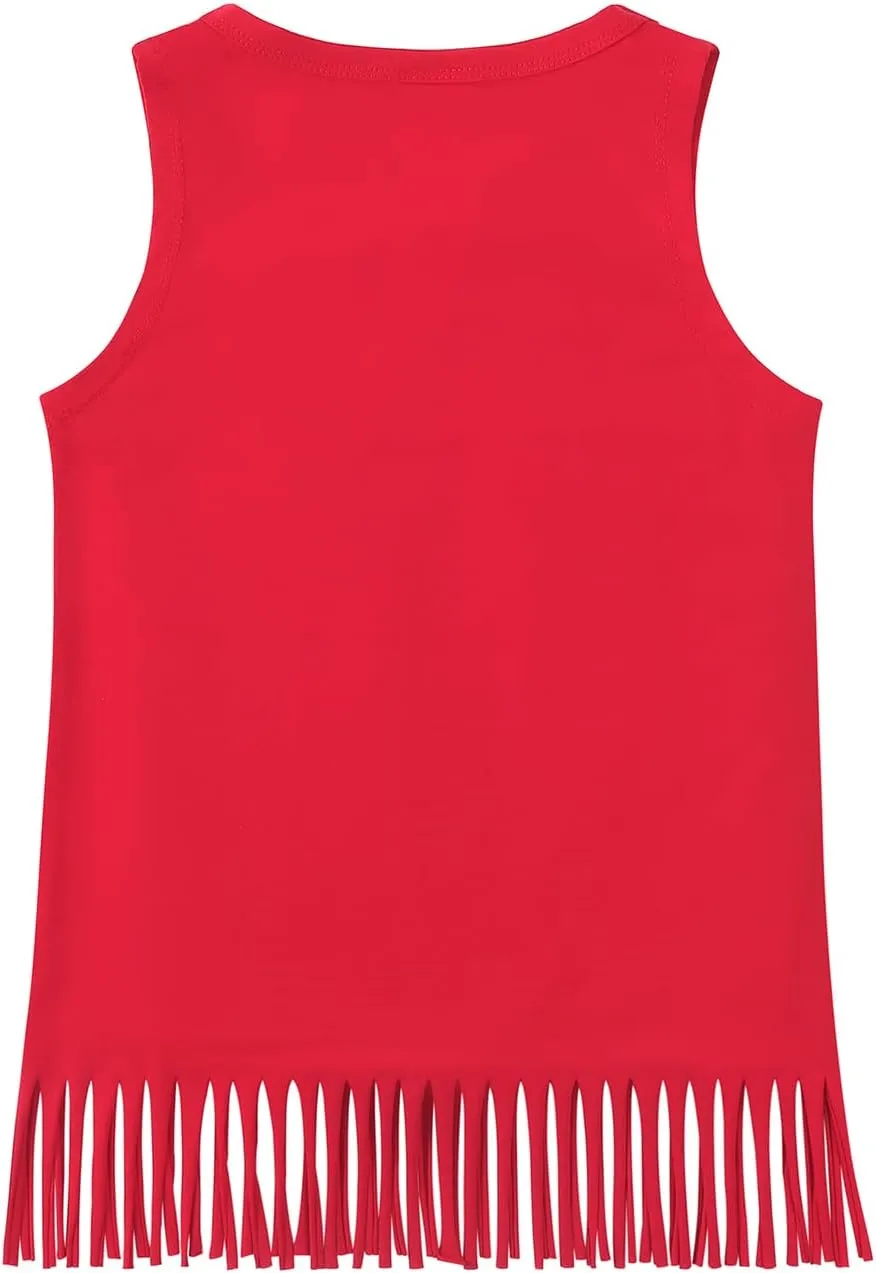 Noomelfish Girls Fringe Tank Tops Cotton Summer Sleeveless Shirts (5-12 Years)
