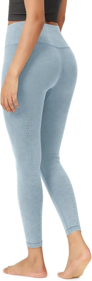 ODODOS Vintage 7/8 Length Seamless Leggings for Women Ribbed High Waist Casual Workout Gym Yoga Pants-25/28" Inseam