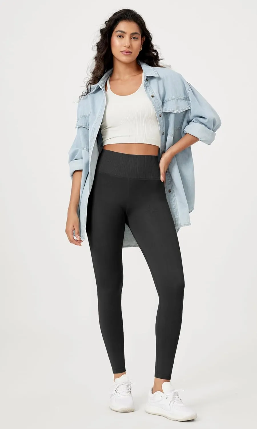 ODODOS Vintage 7/8 Length Seamless Leggings for Women Ribbed High Waist Casual Workout Gym Yoga Pants-25/28" Inseam