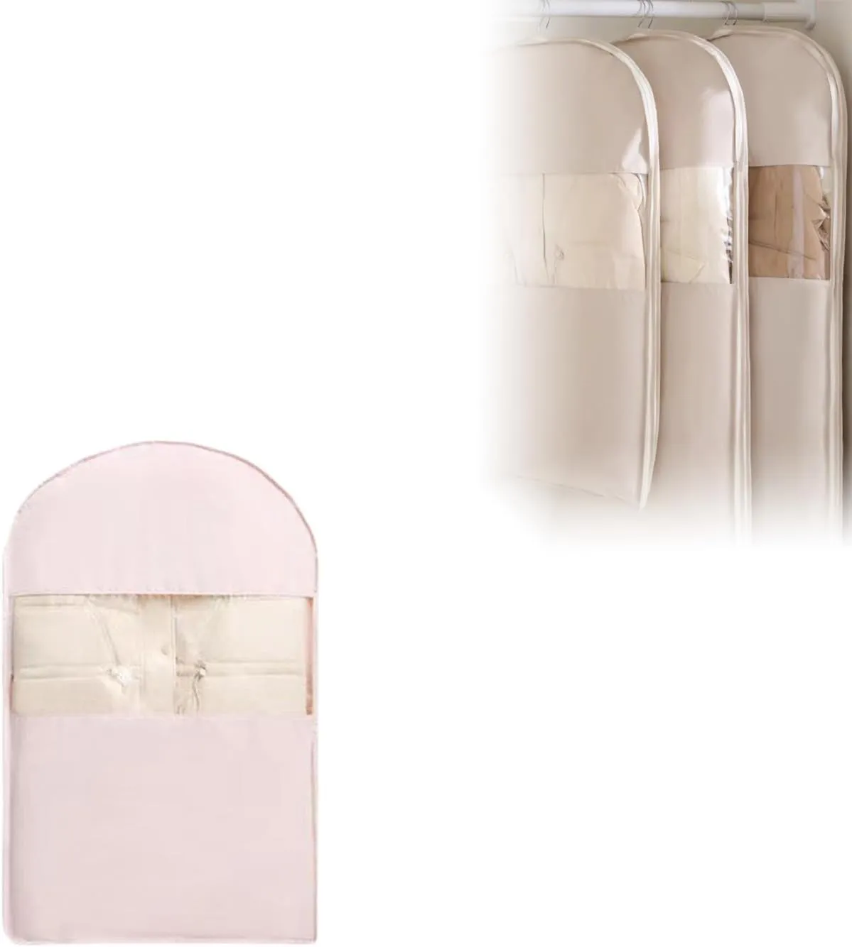 Peach Skin Velvet Storage Bag, Space Saving Hanging Garment Bag with Self Compression Zipper, Hanging Design, Clothes Bags for Down Coat (A, Medium)