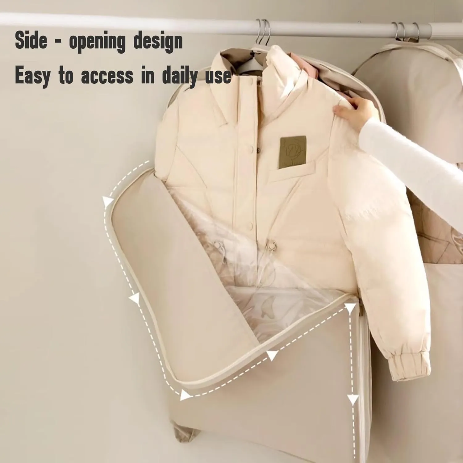 Peach Skin Velvet Storage Bag, Space Saving Hanging Garment Bag with Self Compression Zipper, Hanging Design, Clothes Bags for Down Coat (A, Medium)