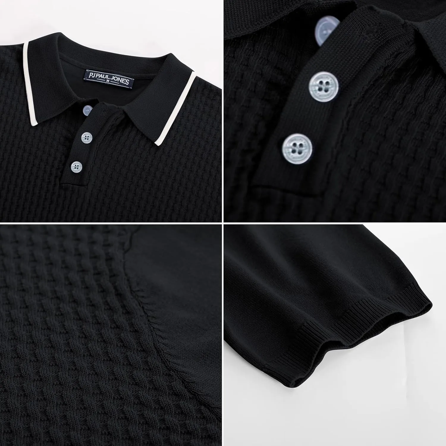 PJ PAUL JONES Men's Short Sleeve Knit Polo Shirts Waffle Texture Knit Shirt