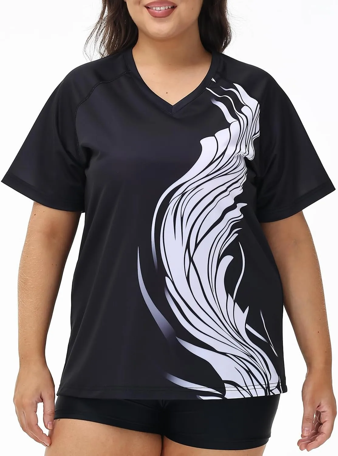 Plus Size Rash Guard for Women Sun Protection Swim Shirts Short Sleeve Loose Fit UPF 50  Quick Dry Swimming Tops