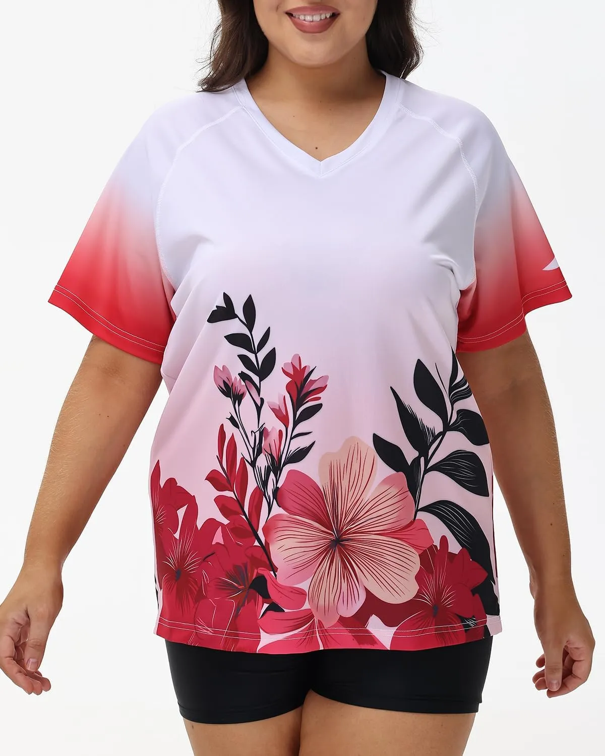 Plus Size Rash Guard for Women Sun Protection Swim Shirts Short Sleeve Loose Fit UPF 50  Quick Dry Swimming Tops