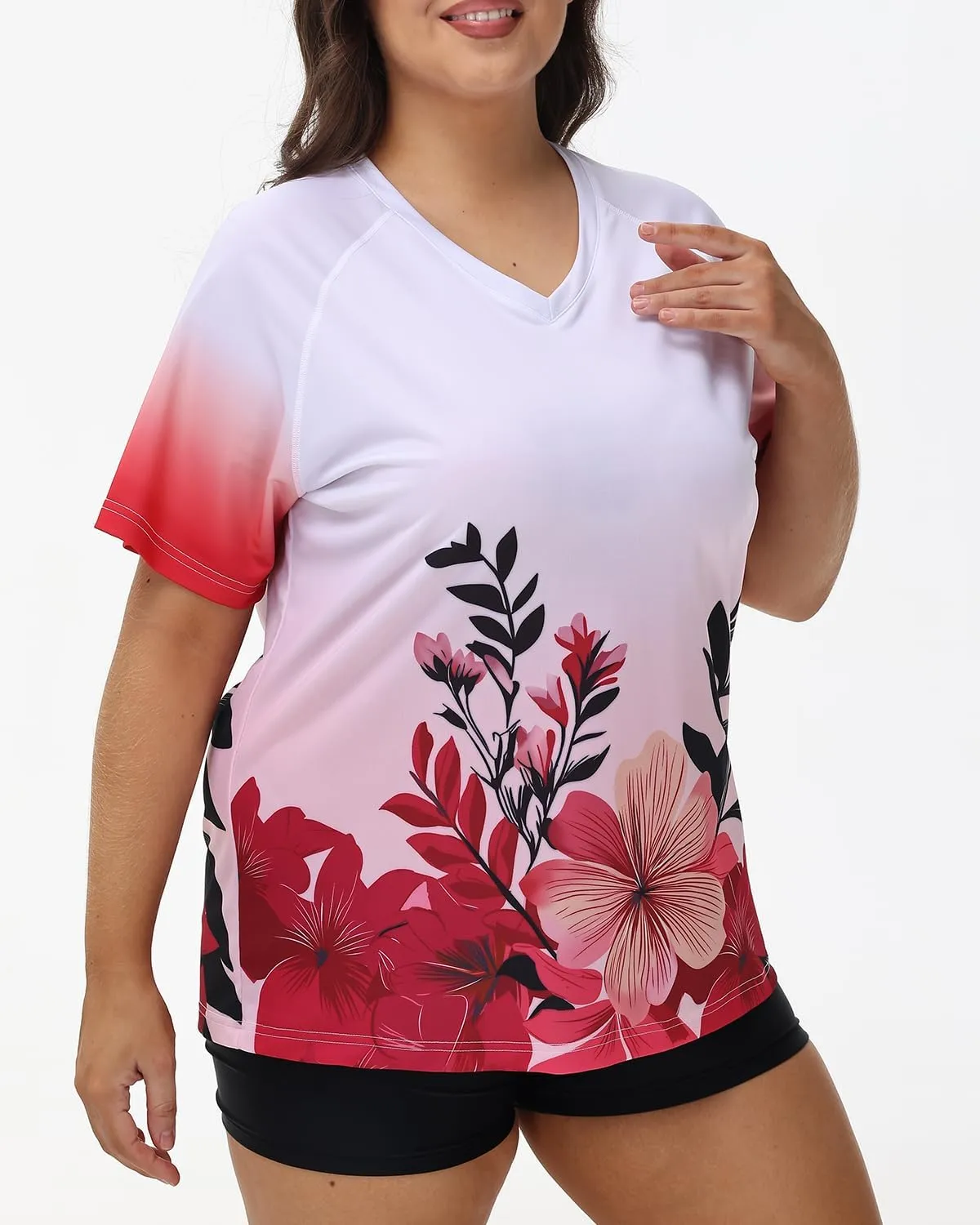 Plus Size Rash Guard for Women Sun Protection Swim Shirts Short Sleeve Loose Fit UPF 50  Quick Dry Swimming Tops
