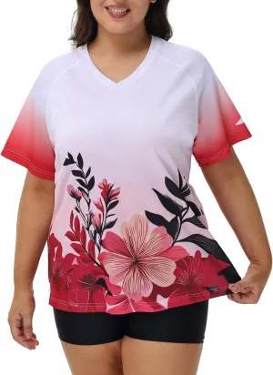Plus Size Rash Guard for Women Sun Protection Swim Shirts Short Sleeve Loose Fit UPF 50  Quick Dry Swimming Tops