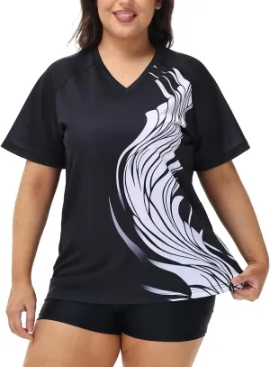 Plus Size Rash Guard for Women Sun Protection Swim Shirts Short Sleeve Loose Fit UPF 50  Quick Dry Swimming Tops
