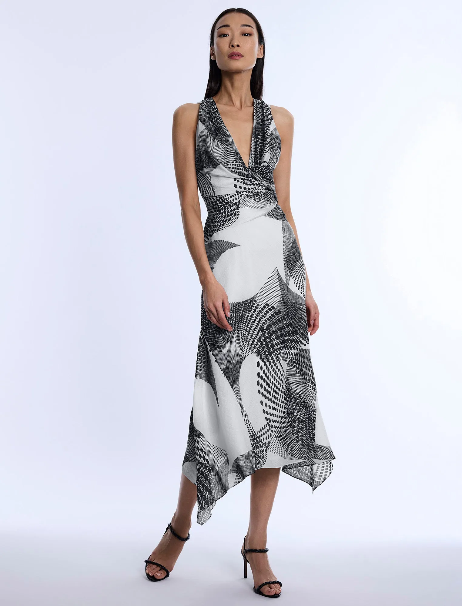 Printed Cowl Halter Dress