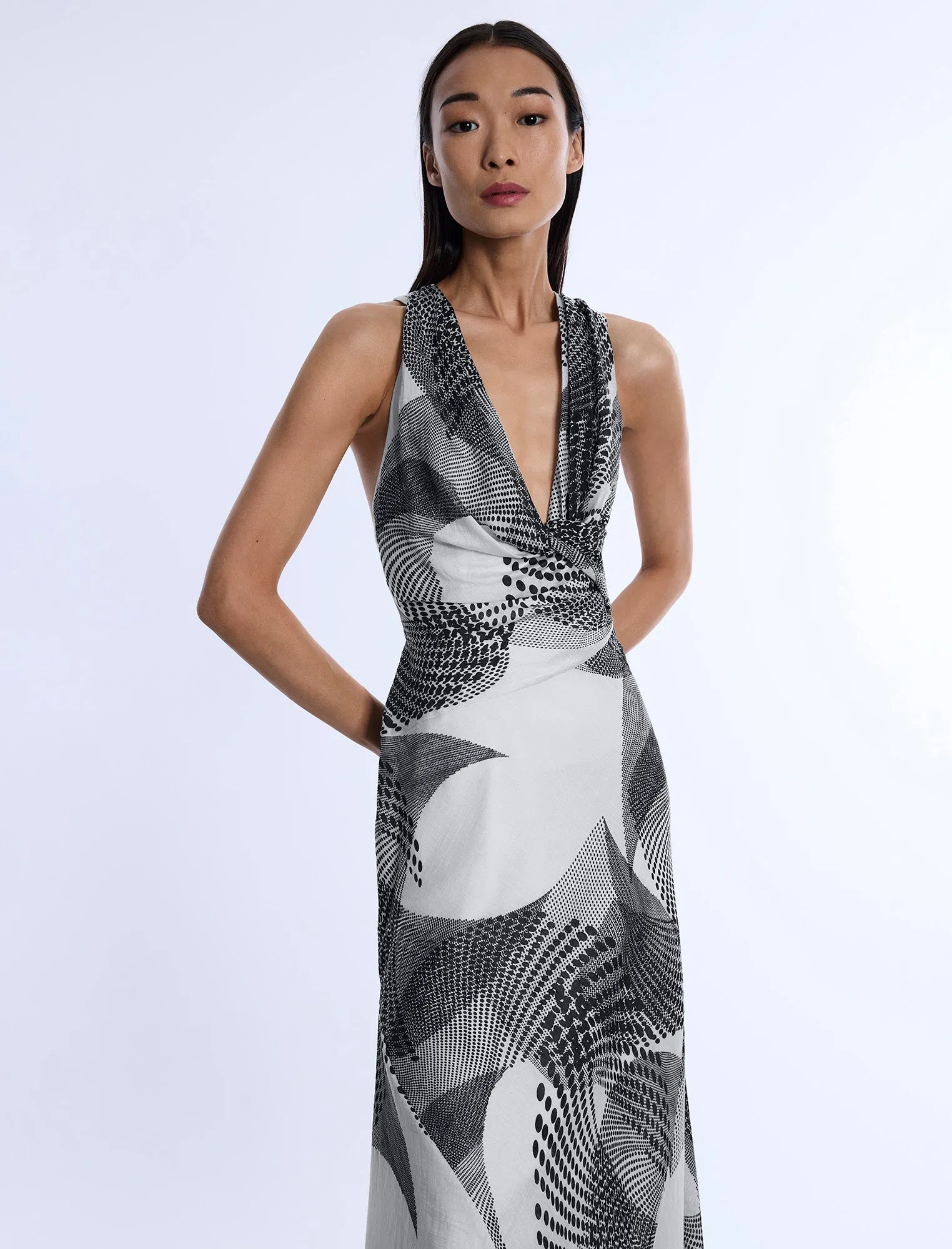 Printed Cowl Halter Dress