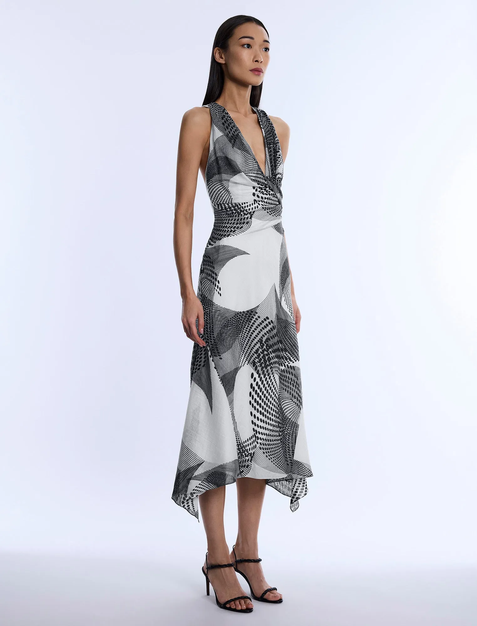 Printed Cowl Halter Dress