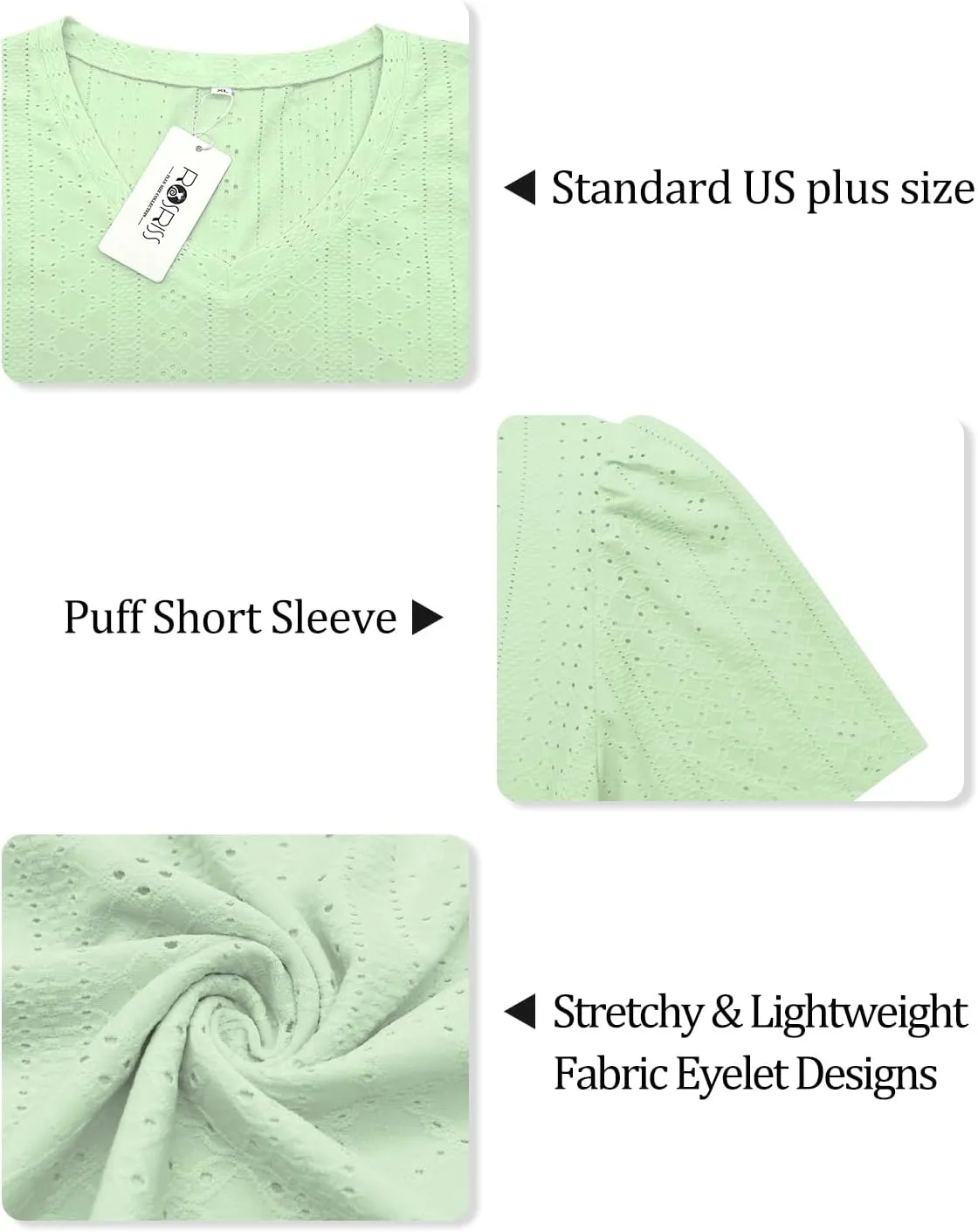 ROSRISS Womens Plus-Size Tops Summer Short Sleeve V Neck Eyelet Shirts