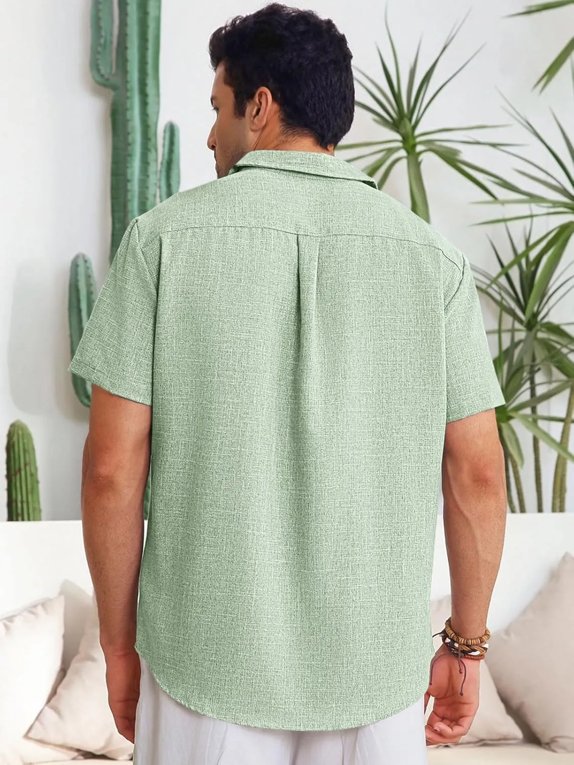 Runcati Mens Cuban Guayabera Shirts Button Down Casual Short Sleeve Shirt Linen Summer Beach Hippie Tops