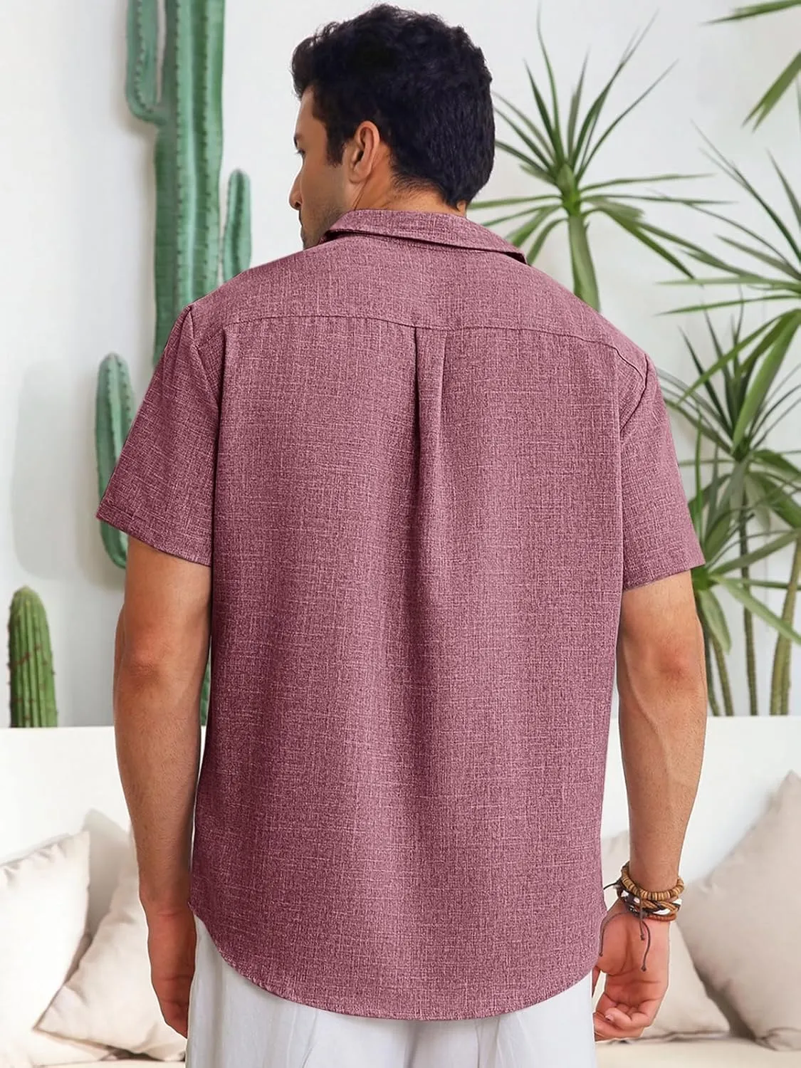 Runcati Mens Cuban Guayabera Shirts Button Down Casual Short Sleeve Shirt Linen Summer Beach Hippie Tops