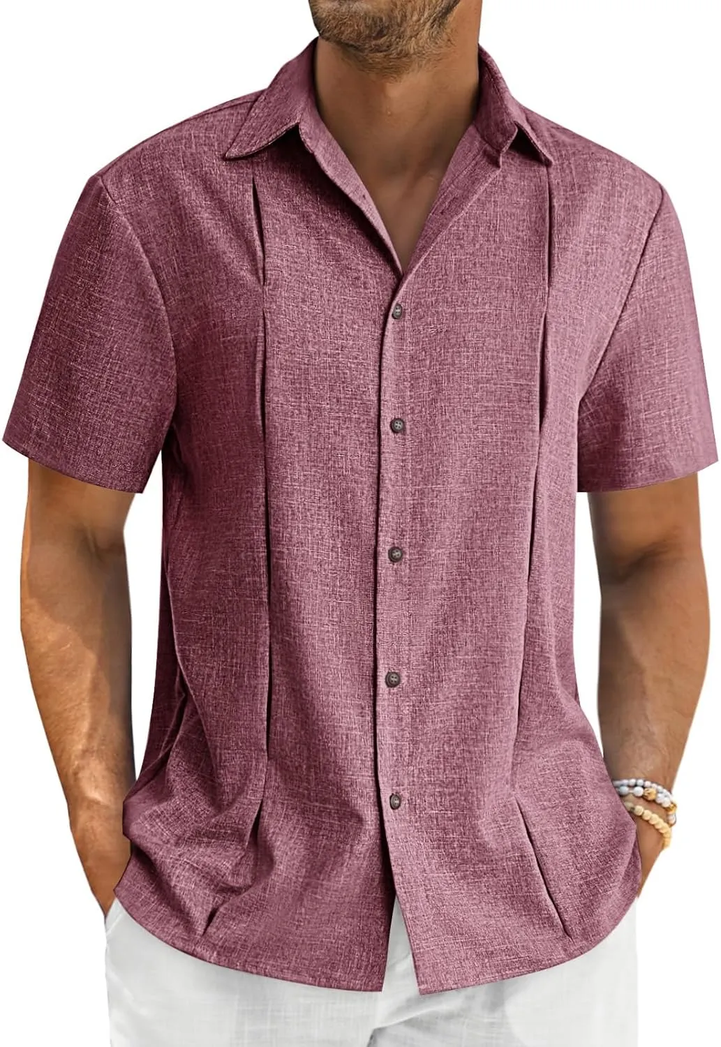 Runcati Mens Cuban Guayabera Shirts Button Down Casual Short Sleeve Shirt Linen Summer Beach Hippie Tops