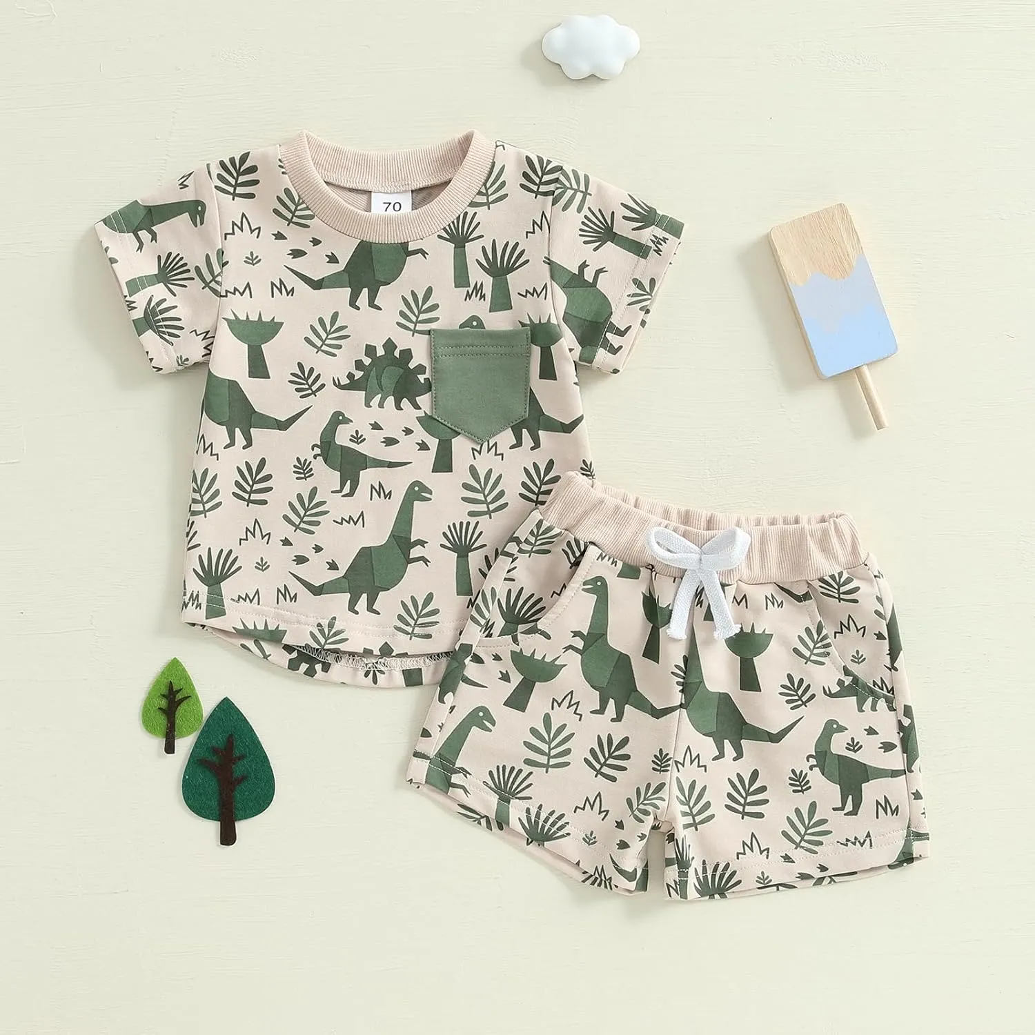SHIBAOZI Toddler Infant Baby Boy Summer Dinosaur Outfit Newborn Kids Boys Short Sleeve T-shirt Spring Shorts Set