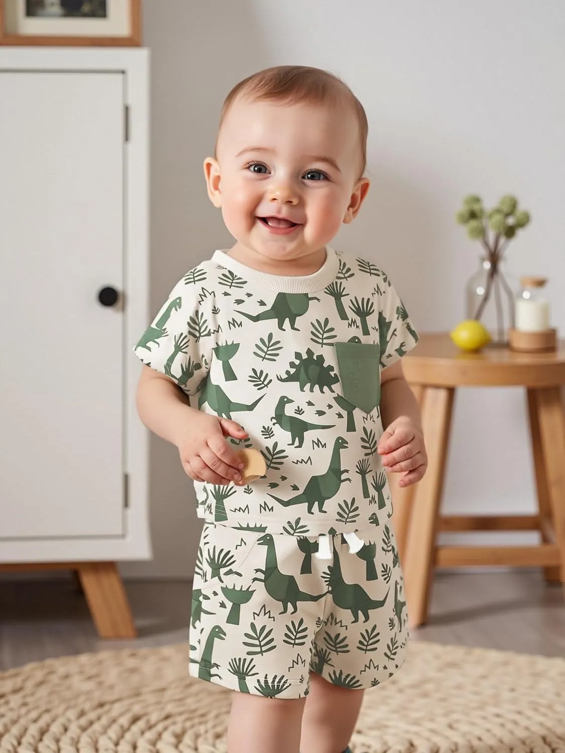 SHIBAOZI Toddler Infant Baby Boy Summer Dinosaur Outfit Newborn Kids Boys Short Sleeve T-shirt Spring Shorts Set