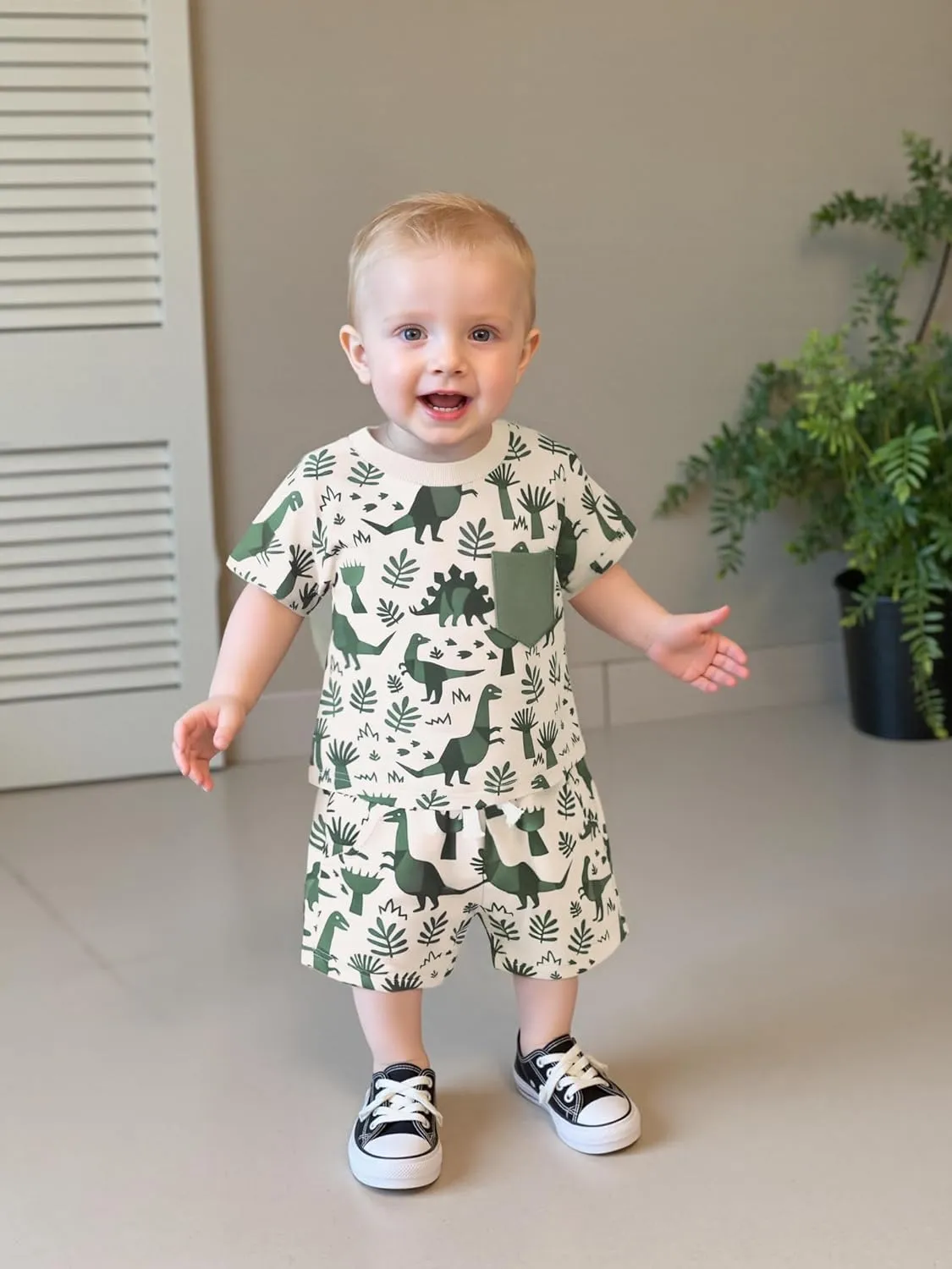 SHIBAOZI Toddler Infant Baby Boy Summer Dinosaur Outfit Newborn Kids Boys Short Sleeve T-shirt Spring Shorts Set