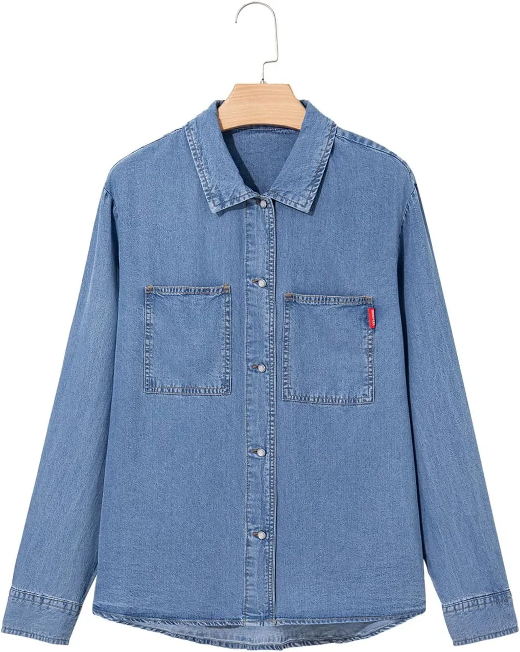 Sidefeel Women's Denim Shirts Button Down Jean Shacket Spring Outfit 2025 Long Sleeve Chambray Blouse Top