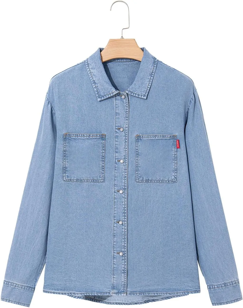 Sidefeel Women's Denim Shirts Button Down Jean Shacket Spring Outfit 2025 Long Sleeve Chambray Blouse Top