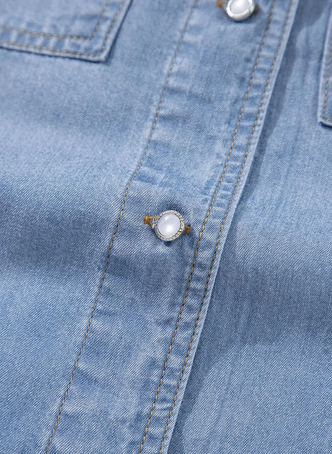 Sidefeel Women's Denim Shirts Button Down Jean Shacket Spring Outfit 2025 Long Sleeve Chambray Blouse Top