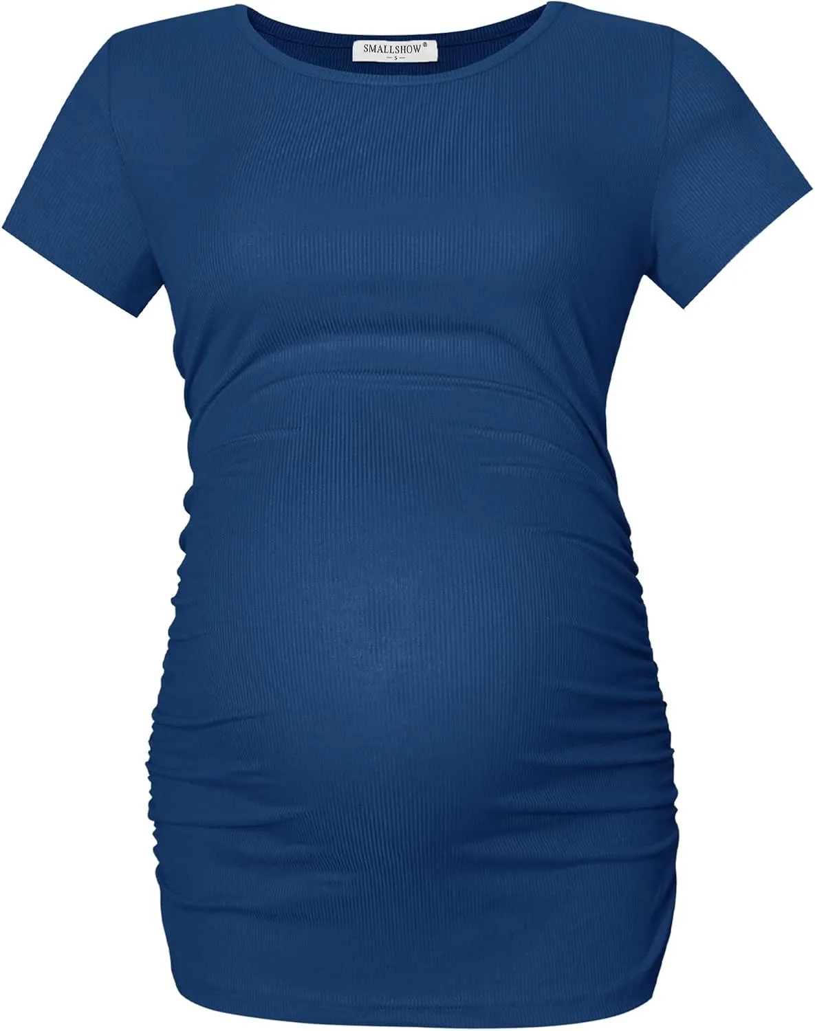 Smallshow Women's Maternity Shirts Ribbed Ruched Pregnancy Clothes Tops 3 Packs