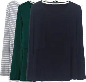 Smallshow Women's Nursing Tops Long Sleeve Shirts for Breastfeeding 3-Pack