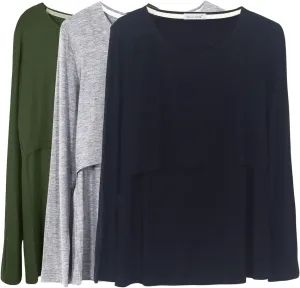 Smallshow Women's Nursing Tops Long Sleeve Shirts for Breastfeeding 3-Pack