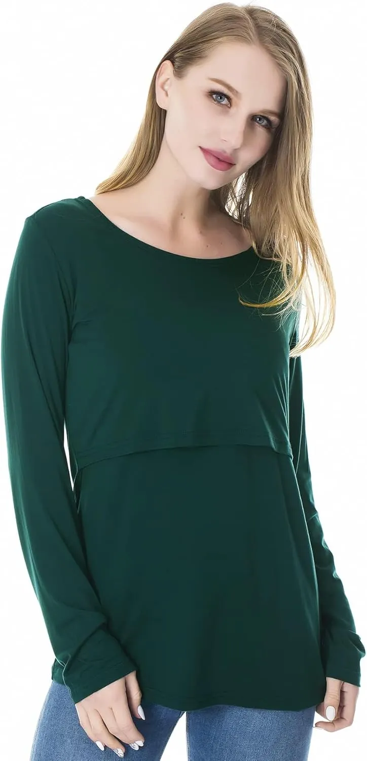 Smallshow Women's Nursing Tops Long Sleeve Shirts for Breastfeeding 3-Pack