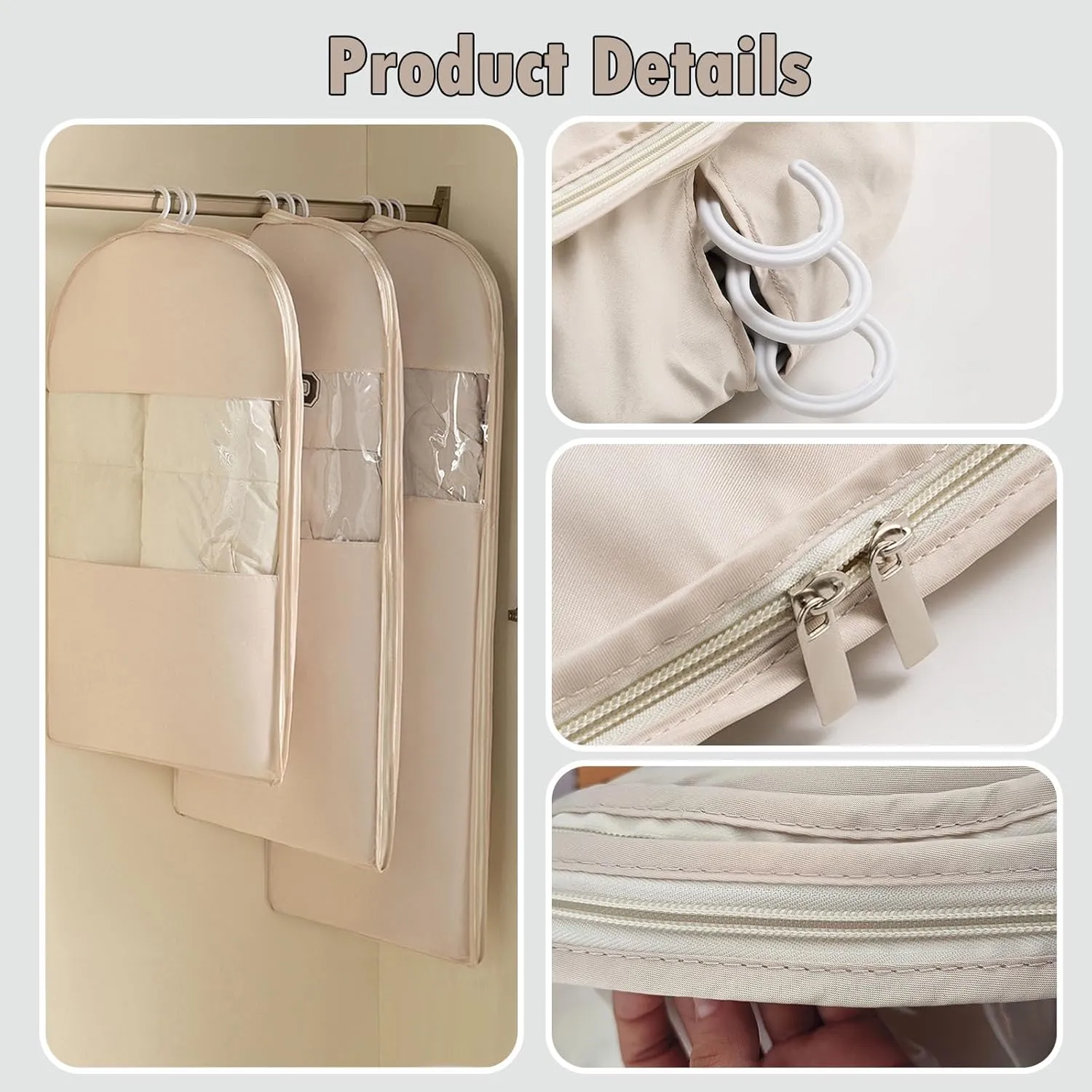Space Saving Hanging Garment Bag with Self Compression Zipper, Dust Cover Closet Organizer for Down Coats, Large Capacity Hanging Protector for Closet StoragePink, M