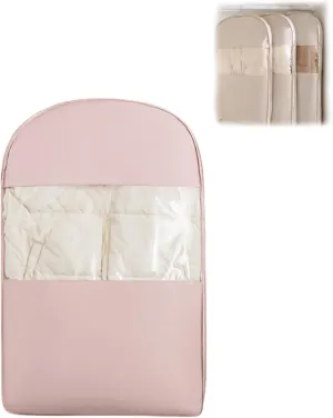 Space Saving Hanging Garment Bag with Self Compression Zipper, Dust Cover Closet Organizer for Down Coats, Large Capacity Hanging Protector for Closet StoragePink, M