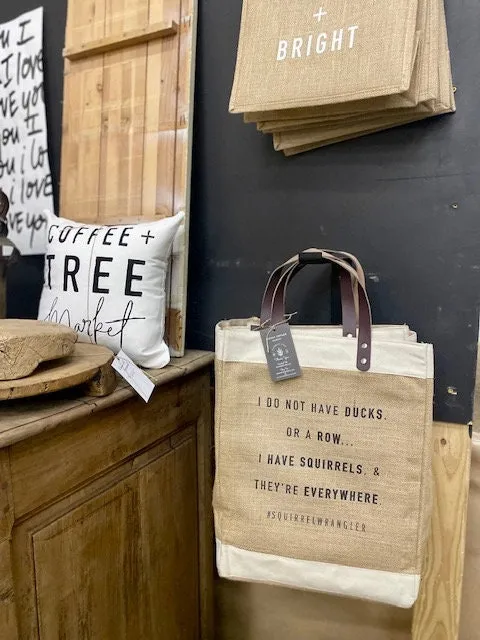 Squirrel Wrangler Jute Tote Bag