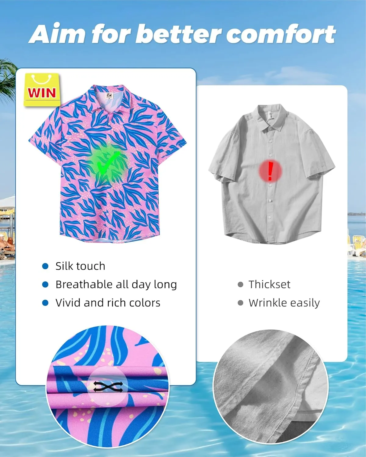 SURF CUZ Mens Casual Hawaiian Shirt Short Sleeve Stretch Button Down Quick Dry Beach Aloha Shirts