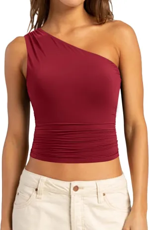 SUUKSESS Women Double Lined Going Out Trendy Crop Tops Ruched Sleeveless Shirts
