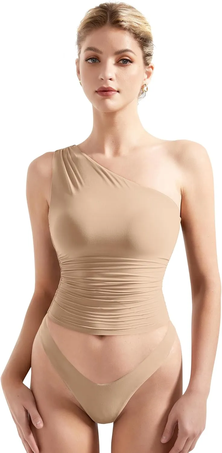 SUUKSESS Women Double Lined Going Out Trendy Crop Tops Ruched Sleeveless Shirts